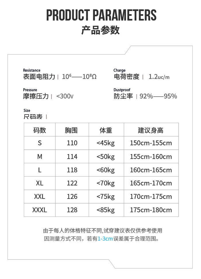 防靜電分體服尺寸